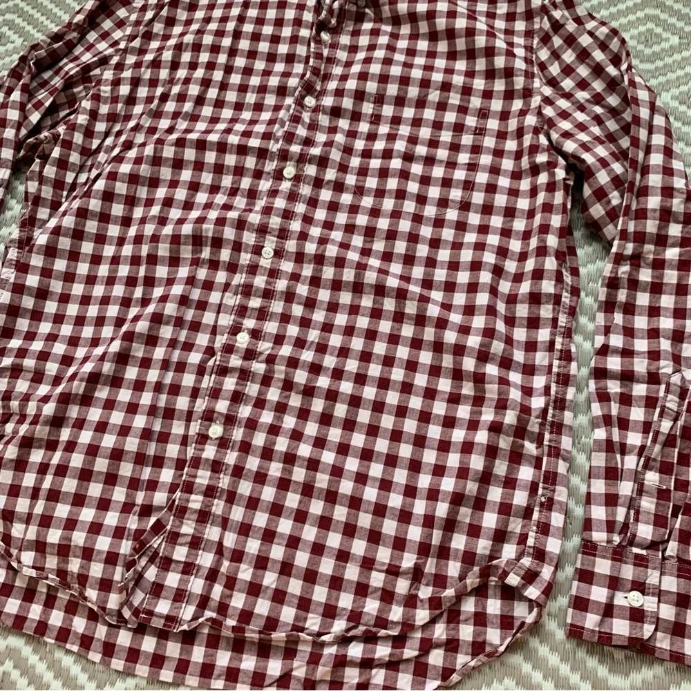 J. Crew Plaid Gingham Checkered Long Sleeve Button Down Men's Red Shirt Large